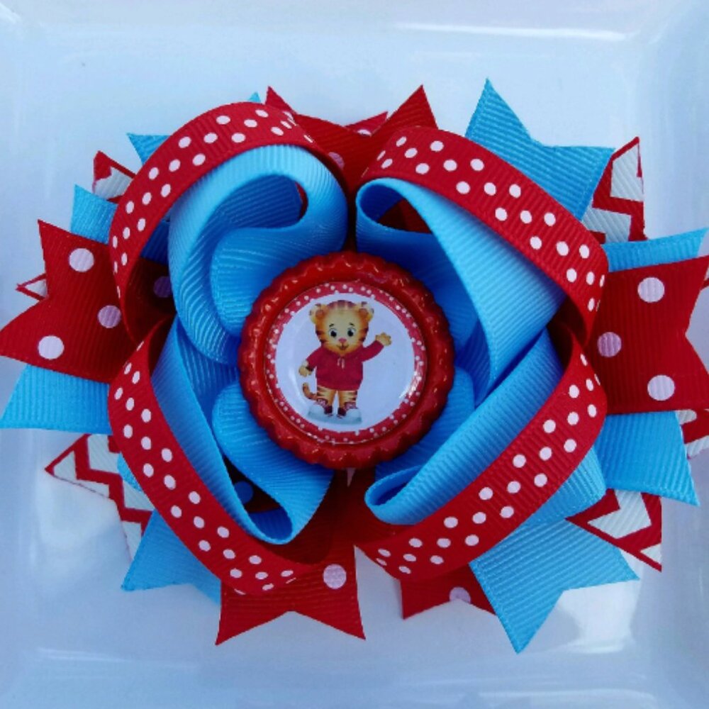 Daniel Tiger Daniel Tiger's Neighborhood Red White Blue Bottle Cap Hair Bow 5"